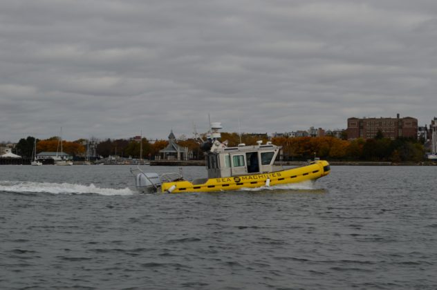 A Sea Machines autonomous boat in Boston Harbor.